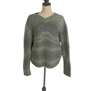 Club Monaco V-Neck Sweater Womens Small Green Ombre Alpaca Wool Blend Knit